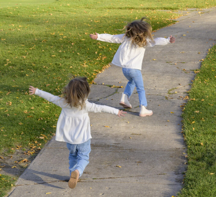 Kids running, kids wild hair, wild hair, running in the wind