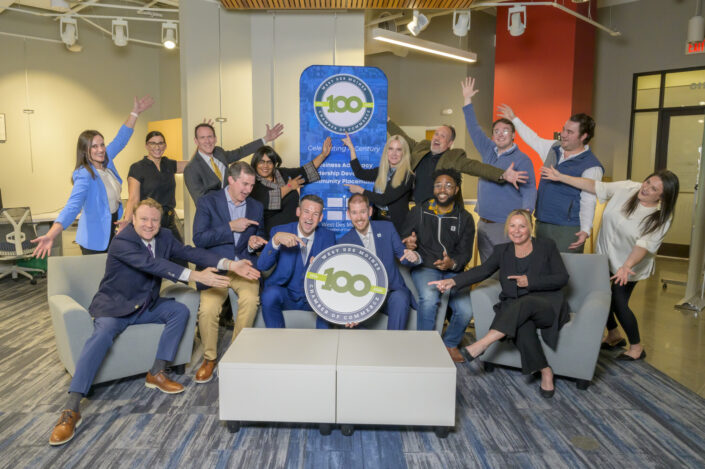West Des Moines Chamber, Group photo, fun group photo, excited group photo, Group celebrating