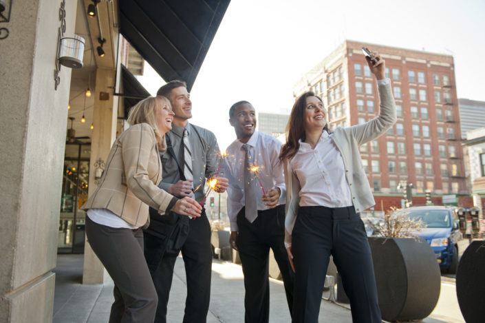 employees with sparklers
